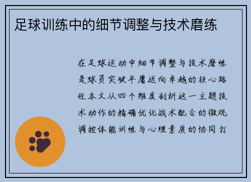 足球训练中的细节调整与技术磨练