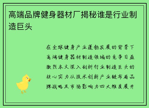 高端品牌健身器材厂揭秘谁是行业制造巨头